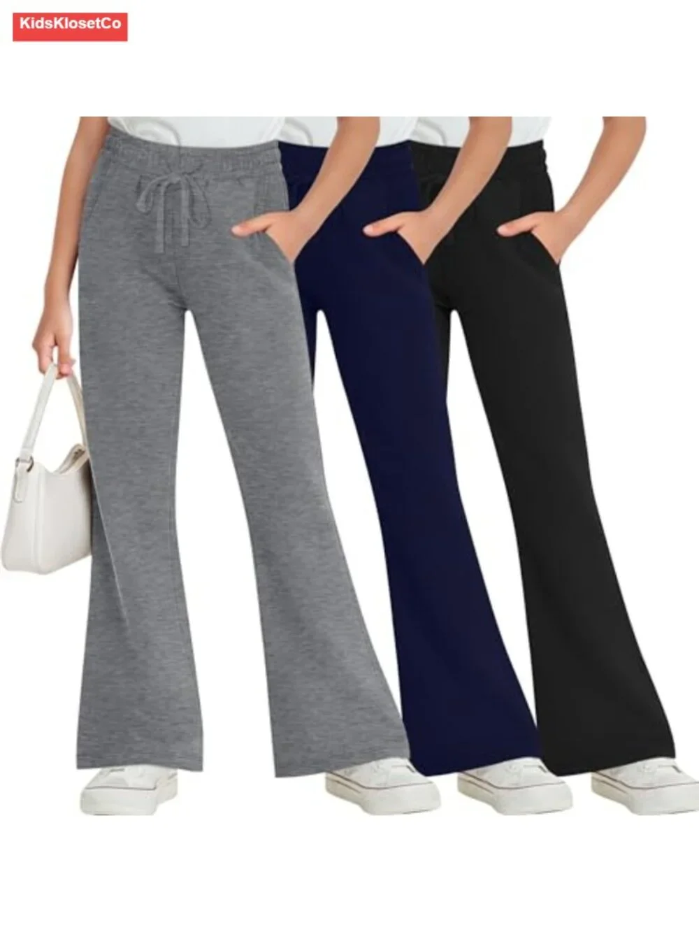 Girls Flared Sweatpants 3 Pack High Waist Drawstring Ankle Pants
